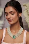 Paisley Pop_Green Doublet Stone Emerald Embellished Pearl Necklace _Online_at_Aza_Fashions