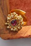 Shop_Paisley Pop_Red Kundan Fleur Ring _at_Aza_Fashions