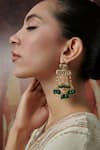 Paisley Pop_Green Kundan Clover Bloom And Stone Embellished Earrings _Online_at_Aza_Fashions