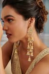 Paisley Pop_Gold Plated Kundan Chand Bahar Long Jhumki Earrings _Online_at_Aza_Fashions