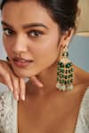 Paisley Pop_Green Jade Stone Embellished Dangler Earrings _Online_at_Aza_Fashions