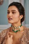 Buy_Paisley Pop_Green Kundan Floral Carved Embellished Choker _at_Aza_Fashions