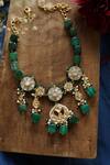 Shop_Paisley Pop_Green Kundan Floral Carved Embellished Choker _at_Aza_Fashions