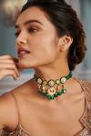 Paisley Pop_Green Kundan Floral Carved Embellished Choker _Online_at_Aza_Fashions