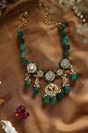 Shop_Paisley Pop_Green Kundan Floral Carved Embellished Choker _Online_at_Aza_Fashions