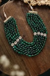 Shop_Paisley Pop_Green Polki Layered Necklace _at_Aza_Fashions