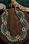 Shop_Paisley Pop_Green Kundan Scallop String Embellished Necklace _at_Aza_Fashions