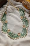 Shop_Paisley Pop_Green Kundan Scallop String Embellished Necklace _Online_at_Aza_Fashions