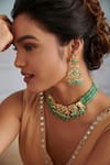 Paisley Pop_Green Kundan Embellished Choker Set _Online_at_Aza_Fashions