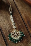 Shop_Paisley Pop_Green Kundan Flower Motif Carved Maangtikka _at_Aza_Fashions