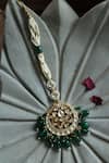 Paisley Pop_Green Kundan Flower Motif Carved Maangtikka _Online_at_Aza_Fashions