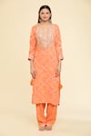 Samyukta Singhania_Orange Kurta Georgette Embroidered Gota Round Bandhej Pant Set _Online_at_Aza_Fashions