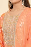 Samyukta Singhania_Orange Kurta Georgette Embroidered Gota Round Bandhej Pant Set _at_Aza_Fashions