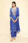 Buy Naintara Bajaj Blue Georgette, Chiffon, Silk Embroidery, Gota Bandhej Pattern Kurta Pant Set at Aza Fashions Buy_Naintara Bajaj_Blue Georgette, Chiffon, Silk Embroidery, Gota Bandhej Pattern Kurta Pant Set_at_Aza_Fashions