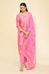 Buy_Samyukta Singhania_Pink Kurta Chanderi Silk Embroidered Gota Round Pant Set _Online_at_Aza_Fashions