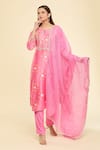 Shop_Samyukta Singhania_Pink Kurta Chanderi Silk Embroidered Gota Round Pant Set _Online_at_Aza_Fashions