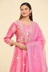 Samyukta Singhania_Pink Kurta Chanderi Silk Embroidered Gota Round Pant Set _at_Aza_Fashions