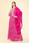 Buy_Samyukta Singhania_Pink Anarkali Organza Embroidered Zardosi Round Floral Yoke With Dupatta _Online_at_Aza_Fashions