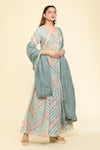 Buy_Samyukta Singhania_Grey Chanderi Embroidered Gota V Neck Leheriya Anarkali With Dupatta _Online_at_Aza_Fashions