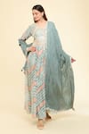 Shop_Samyukta Singhania_Grey Chanderi Embroidered Gota V Neck Leheriya Anarkali With Dupatta _Online_at_Aza_Fashions