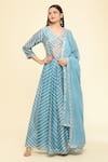 Buy_Samyukta Singhania_Grey Anarkali Chanderi Embroidered Gota V Neck Work With Dupatta _Online_at_Aza_Fashions