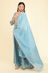 Shop_Samyukta Singhania_Grey Anarkali Chanderi Embroidered Gota V Neck Work With Dupatta _Online_at_Aza_Fashions