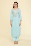 Samyukta Singhania_Sky Blue Kurta And Dupatta Georgette Print Pittan Embroidered Yoke & Pant Set _Online_at_Aza_Fashions