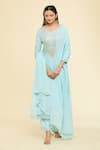 Shop_Samyukta Singhania_Sky Blue Kurta And Dupatta Georgette Print Pittan Embroidered Yoke & Pant Set _Online_at_Aza_Fashions