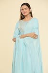 Shop_Samyukta Singhania_Sky Blue Kurta And Dupatta Georgette Print Pittan Embroidered Yoke & Pant Set _Online_at_Aza_Fashions