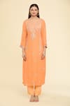 Samyukta Singhania_Orange Kurta And Dupatta Georgette Print Stripe Pittan Embroidered & Pant Set _Online_at_Aza_Fashions