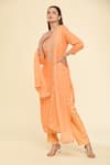 Shop_Samyukta Singhania_Orange Kurta And Dupatta Georgette Print Stripe Pittan Embroidered & Pant Set _Online_at_Aza_Fashions