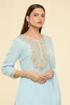 Shop_Samyukta Singhania_Sky Blue Kurta Georgette Embroidery Dori Round And Pant Set _Online_at_Aza_Fashions