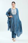 Samyukta Singhania_Blue Kurta Satin Silk Print Bandhani Round Floral Embroidered Yoke And Pant Set _Online_at_Aza_Fashions