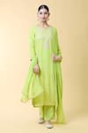 Buy_Samyukta Singhania_Green Kurta And Dupatta Georgette Embroidery Leaf Pittan Straight & Pant Set _at_Aza_Fashions