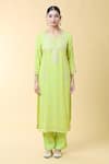 Samyukta Singhania_Green Kurta And Dupatta Georgette Embroidery Leaf Pittan Straight & Pant Set _Online_at_Aza_Fashions