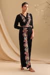 Buy_Soup by Sougat Paul_Black Chanderi Embroidery Thread Aarani Work Overlap Jumpsuit With Belt 