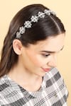 Buy_Born Flash_Silver Crystal Calendula Floral Crytsal Embellished Hairband _at_Aza_Fashions