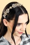 Buy_Born Flash_Gold Crystal Gillyflower And Bead Embellished Hairband _at_Aza_Fashions