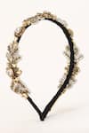 Born Flash_Gold Crystal Gillyflower And Bead Embellished Hairband _at_Aza_Fashions