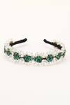 Shop_Born Flash_Green Crystal Gladiolus And Bead Embellished Hairband _at_Aza_Fashions