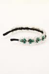 Born Flash_Green Crystal Gladiolus And Bead Embellished Hairband _Online_at_Aza_Fashions