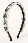 Shop_Born Flash_Green Crystal Gladiolus And Bead Embellished Hairband _Online_at_Aza_Fashions