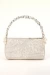 Shop_Born Flash_Silver Pearl Luxuria Bloom Embellished Handbag _Online_at_Aza_Fashions