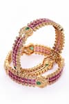 Shop_Our Purple Studio_Gold Plated Bead Stone Studded Bangles - Set Of 2 _at_Aza_Fashions