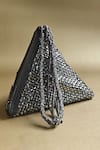 Buy_Plode_Grey Swarovski Crystals Delhi Wristlet Embellished Pyramid Bag _at_Aza_Fashions