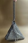 Shop_Plode_Grey Swarovski Crystals Delhi Wristlet Embellished Pyramid Bag _at_Aza_Fashions