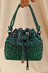 Buy_Plode_Green Swarovski Crystals Embellished Micro Bucket Bag _at_Aza_Fashions