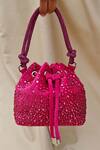 Buy_Plode_Pink Swarovski Crystals Embroidered Micro Bucket Bag _at_Aza_Fashions