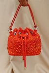 Buy_Plode_Orange Swarovski Crystals Blingy Micro Bucket Bag _at_Aza_Fashions