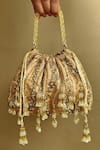 Buy_Plode_Gold Glass Bead Tassel Embellished Potli Bag _at_Aza_Fashions